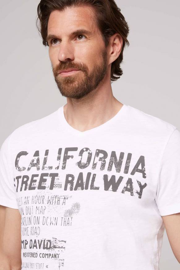 Soccx T-Shirt mit V-Neck und Vintage Print opticwhite Bis zu 50% Rabatt