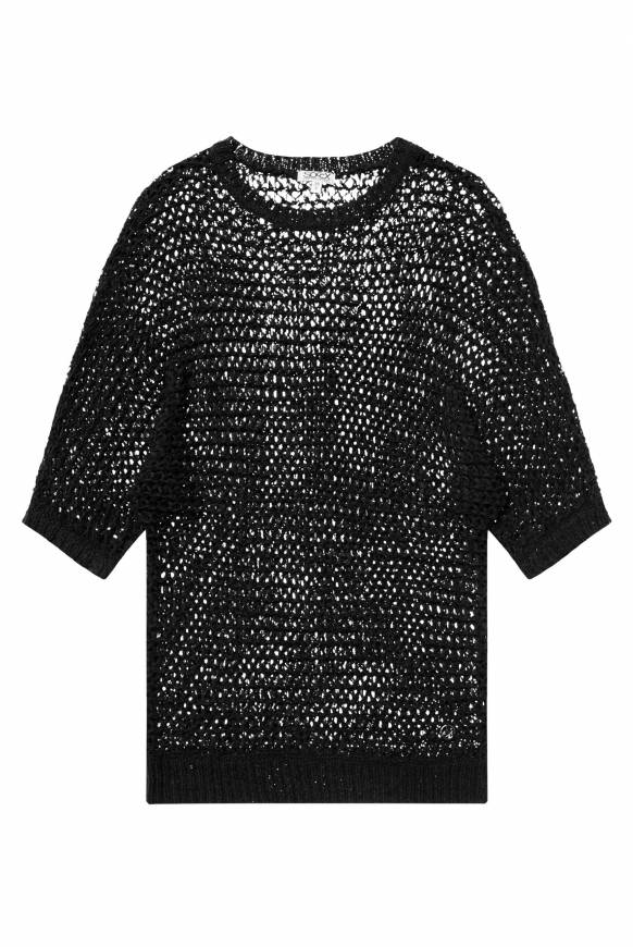 Soccx Kurzarm-Pullover aus Strukturgarn black Sonderangebot der Fabrik