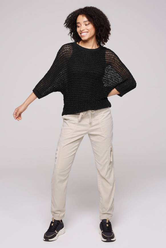 Soccx Kurzarm-Pullover aus Strukturgarn black Sonderangebot der Fabrik