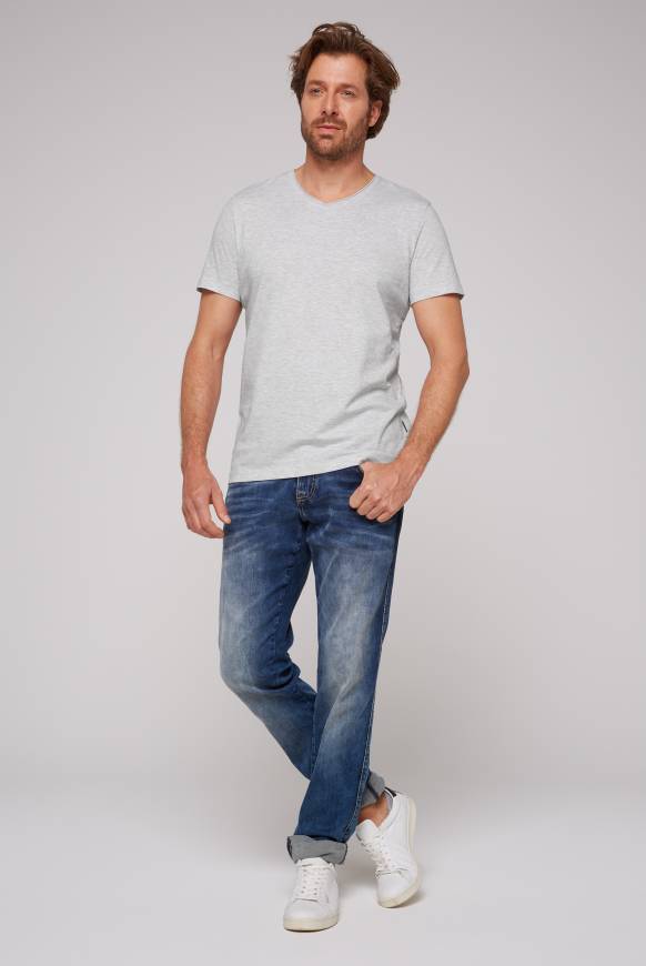 Soccx Basic T-Shirt V-Neck 2er-Pack grey melange Outlet