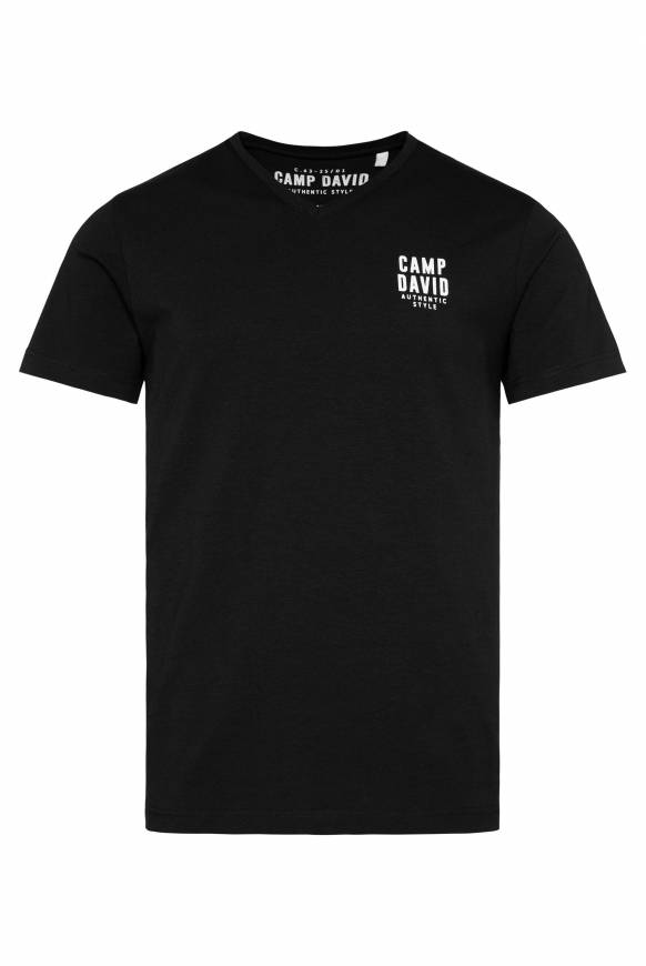 Soccx Basic T-Shirt V-Neck mit Logo Print black Verkauf
