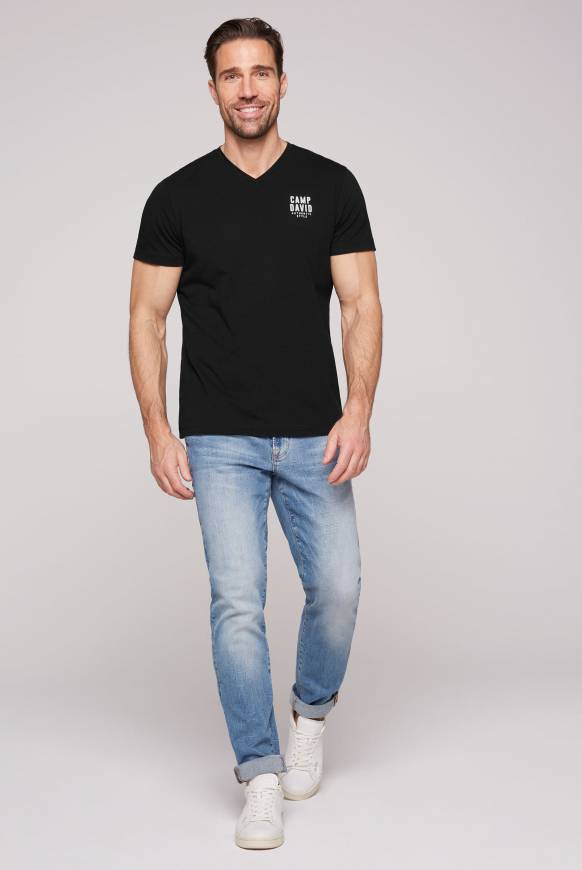 Soccx Basic T-Shirt V-Neck mit Logo Print black Verkauf