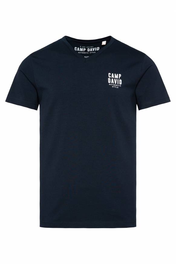 Soccx Basic T-Shirt V-Neck mit Logo Print blue navy Angebote
