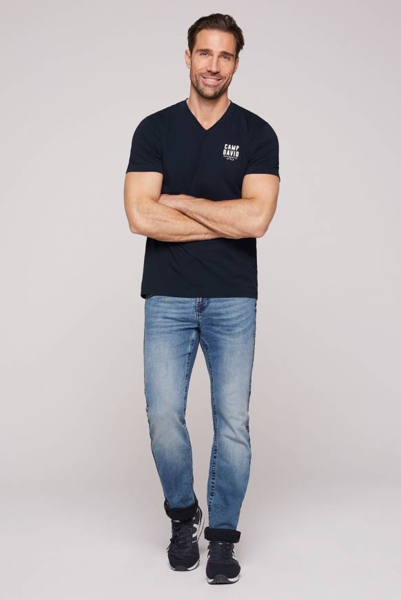Soccx Basic T-Shirt V-Neck mit Logo Print blue navy Angebote