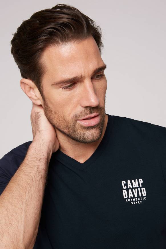 Soccx Basic T-Shirt V-Neck mit Logo Print blue navy Angebote