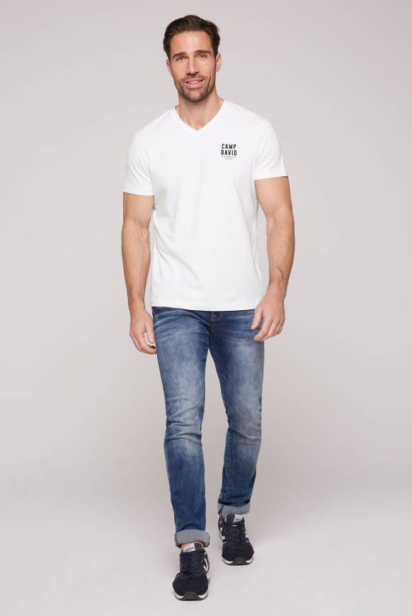 Soccx Basic T-Shirt V-Neck mit Logo Print opticwhite Hotsell