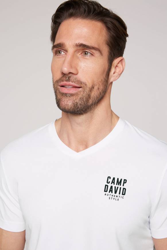 Soccx Basic T-Shirt V-Neck mit Logo Print opticwhite Hotsell