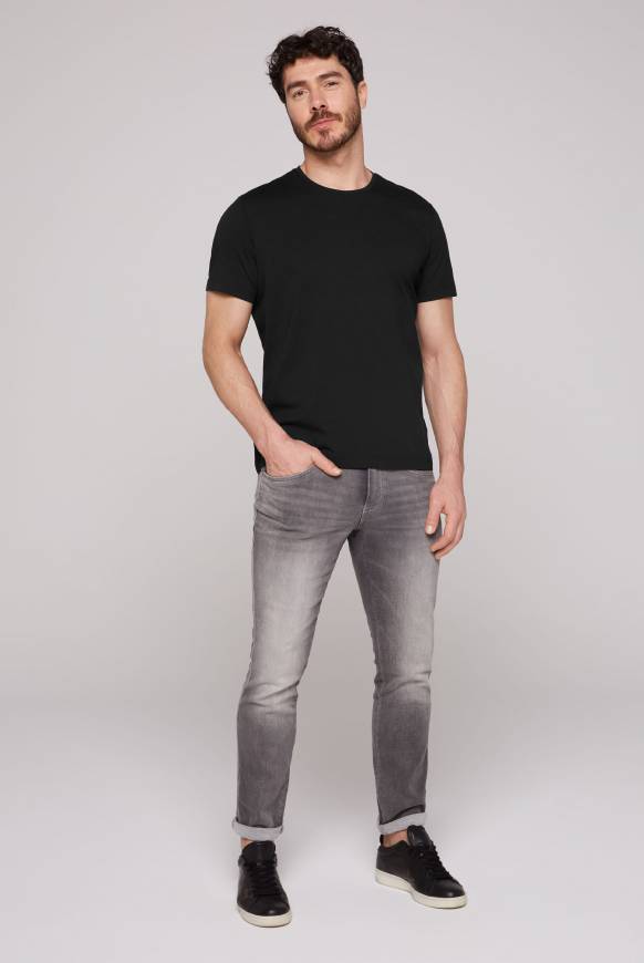 Soccx Basic T-Shirt mit Rundhalsausschnitt, Doppelpack black / black Fabrikverkauf