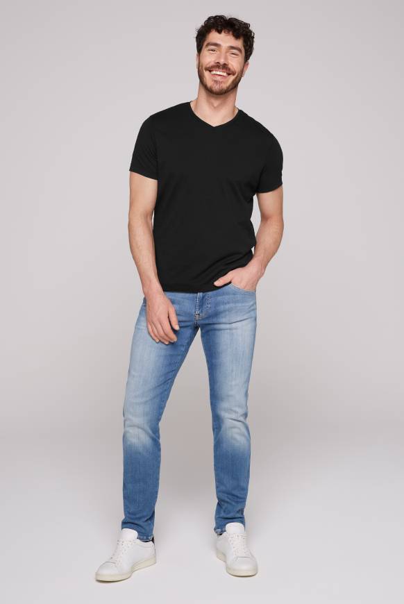 Soccx Basic T-Shirt mit V-Neck, Doppelpack black / black Fabrik Onlineshop