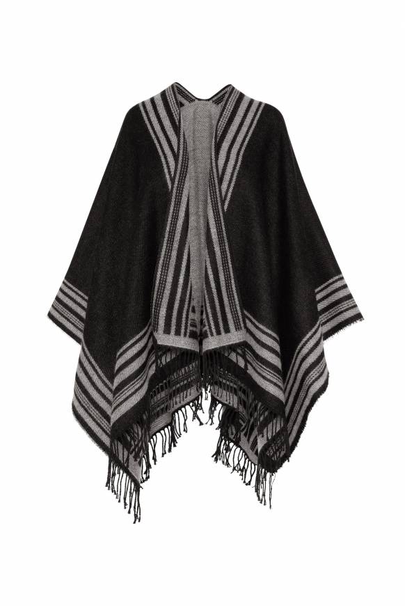 Soccx Poncho mit Streifen-Design und Fransen black / grey Flash Sale