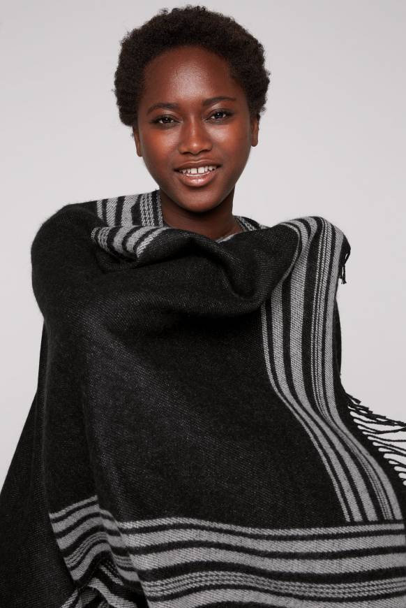 Soccx Poncho mit Streifen-Design und Fransen black / grey Flash Sale