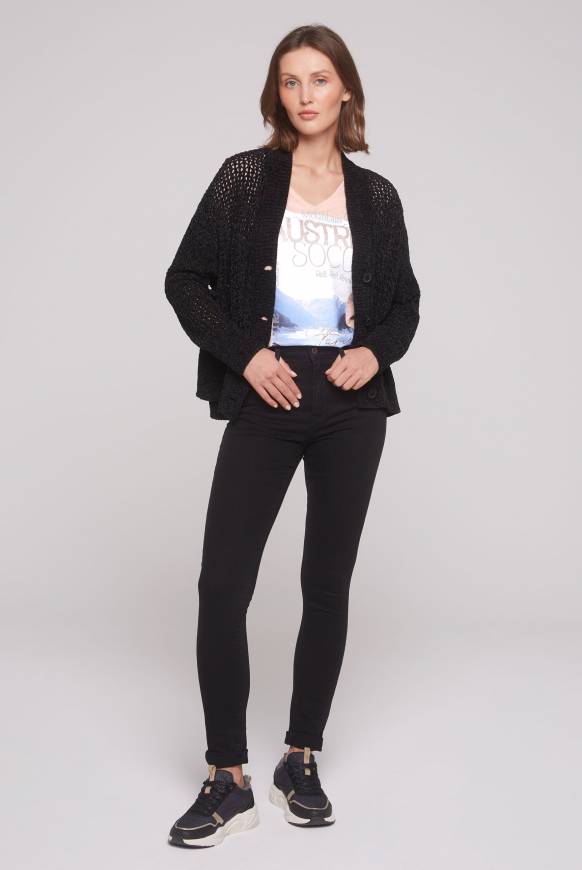 Soccx Chenille-Cardigan mit Strickmuster black Online Shopping