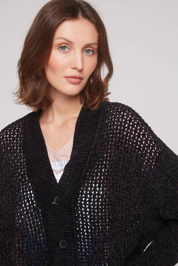 Soccx Chenille-Cardigan mit Strickmuster black Online Shopping