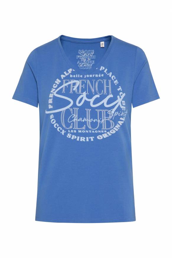 Soccx T-Shirt mit V-Ausschnitt und Print vividblue Saisonschlussverkauf