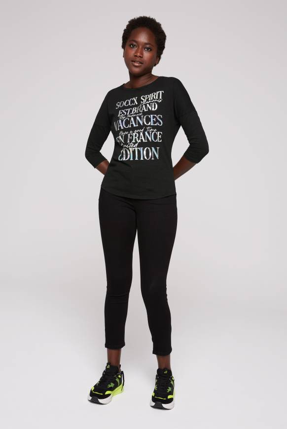 Soccx Shirt mit 3/4-Ärmeln und buntem Wording Print black Muttertagsangebot