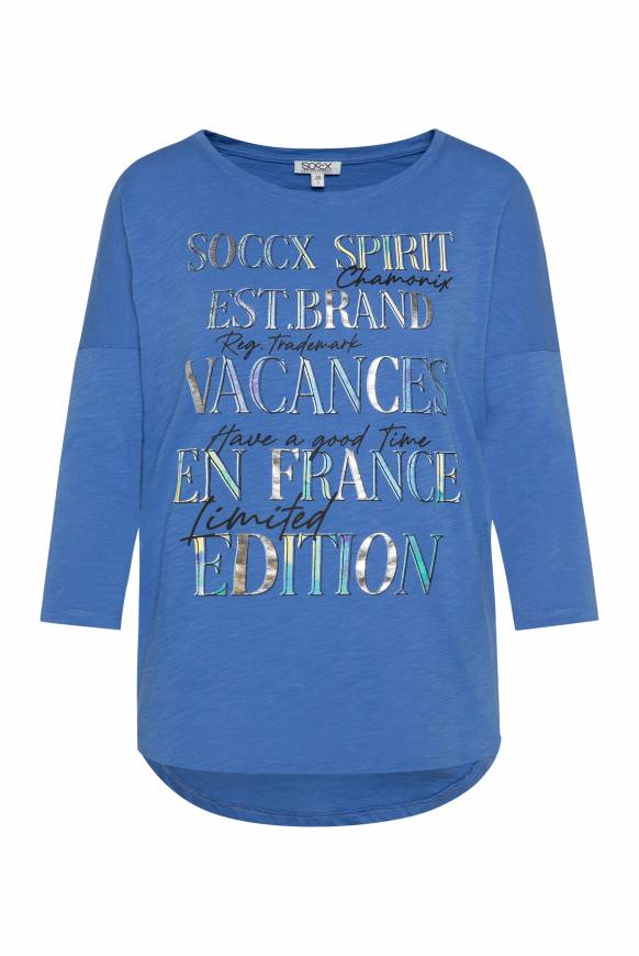 Soccx Shirt mit 3/4-Ärmeln und buntem Wording Print vividblue Vatertagsangebot