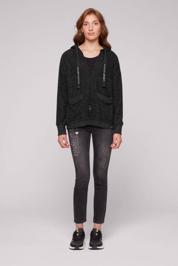 Soccx Offener Kurz-Cardigan mit Kapuze black melange Neueste Mode