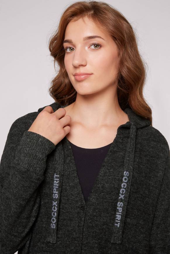 Soccx Offener Kurz-Cardigan mit Kapuze black melange Neueste Mode