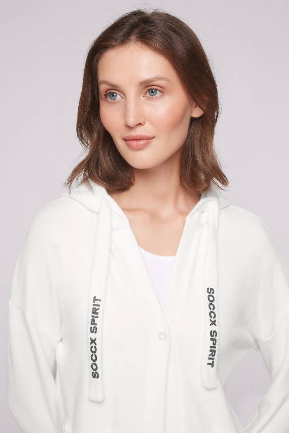 Soccx Offener Kurz-Cardigan mit Kapuze ivory Online Outlet