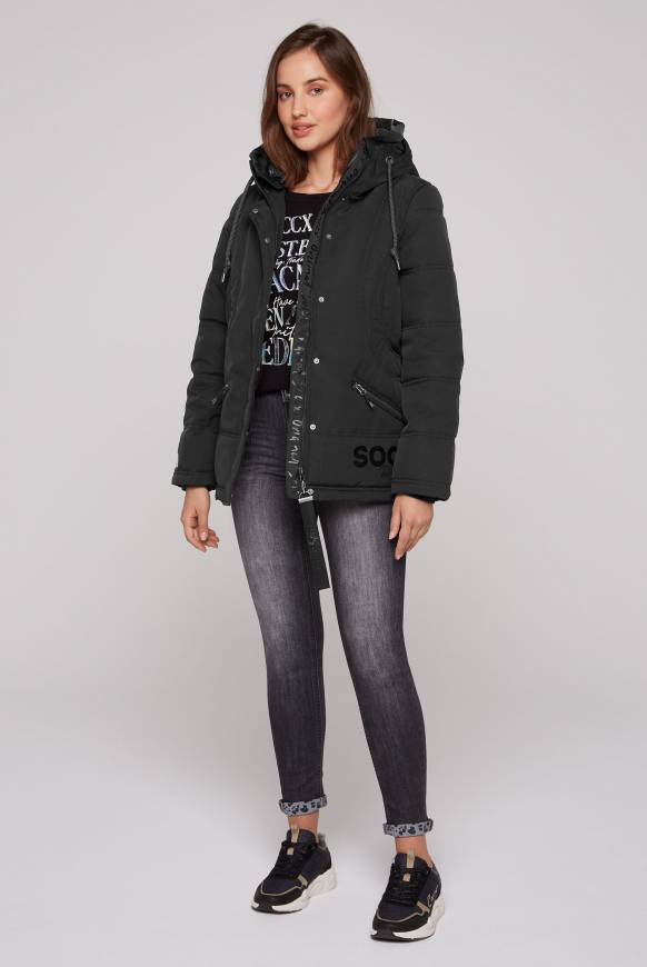 Soccx Steppjacke mit Kapuzen-Layering black Tiefpreis