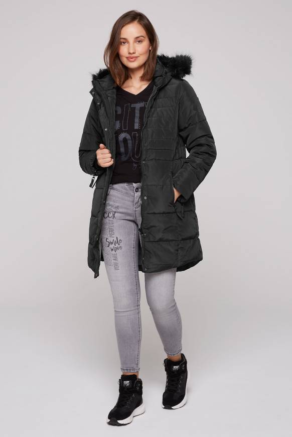 Soccx Stepp-Parka mit abtrennbarer Kapuze und Kunstfell black Bis zu 60% Rabatt
