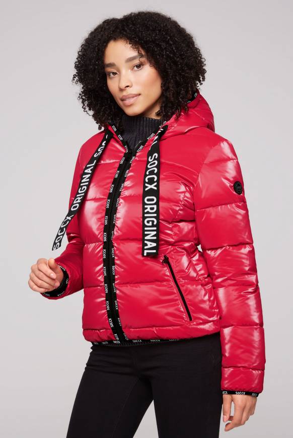 Soccx Glänzende Steppjacke mit Samt-Optik clear red Discount Store für neue Produkte