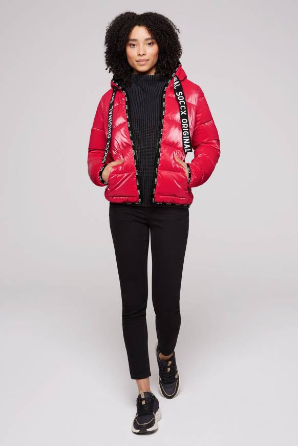 Soccx Glänzende Steppjacke mit Samt-Optik clear red Discount Store für neue Produkte