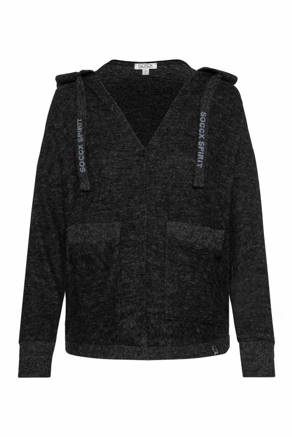 Soccx Offener Kurz-Cardigan mit Kapuze black melange Riesige Rabatte