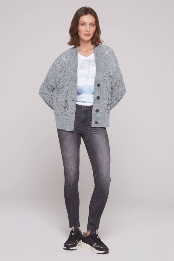 Soccx Chenille-Cardigan mit Strickmuster cold grey Online