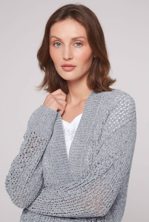 Soccx Chenille-Cardigan mit Strickmuster cold grey Online