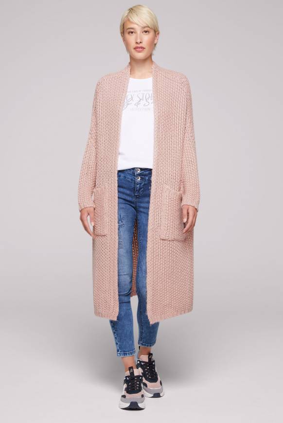 Soccx Langer Cardigan mit Perlmuster rose blush Auslauf