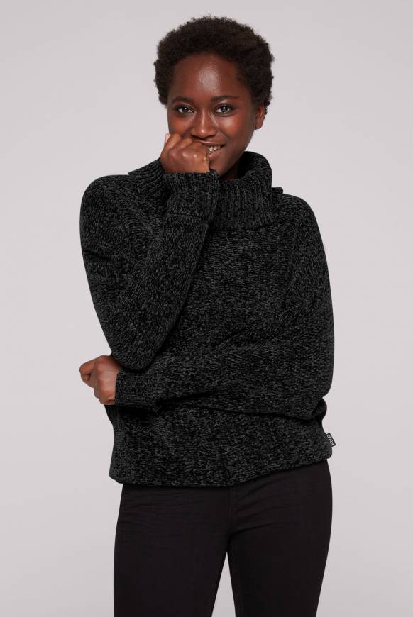Soccx Oversized Rollkragenpullover aus Chenille black Hotsell