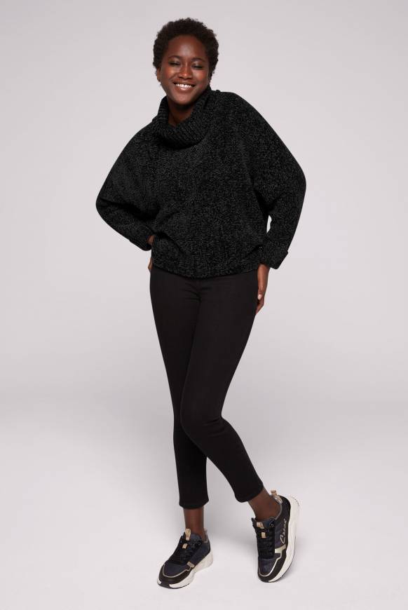 Soccx Oversized Rollkragenpullover aus Chenille black Hotsell