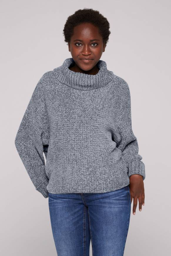 Soccx Oversized Rollkragenpullover aus Chenille cold grey im Angebot