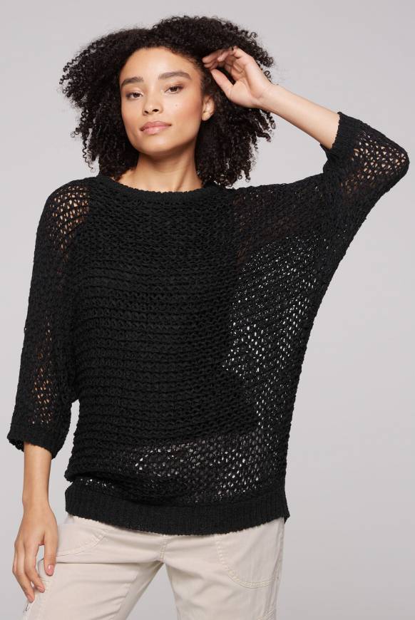 Soccx Kurzarm-Pullover aus Strukturgarn black Schlussverkauf