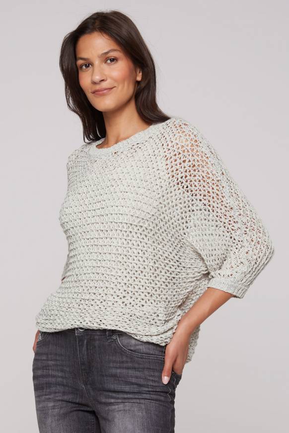 Soccx Kurzarm-Pullover aus Strukturgarn stone beige Günstiger Verkauf