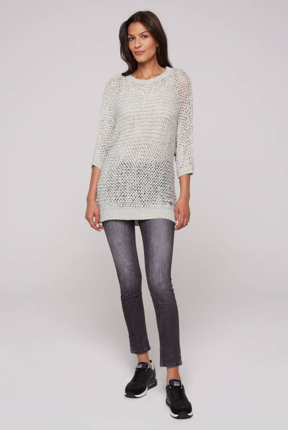 Soccx Kurzarm-Pullover aus Strukturgarn stone beige Günstiger Verkauf