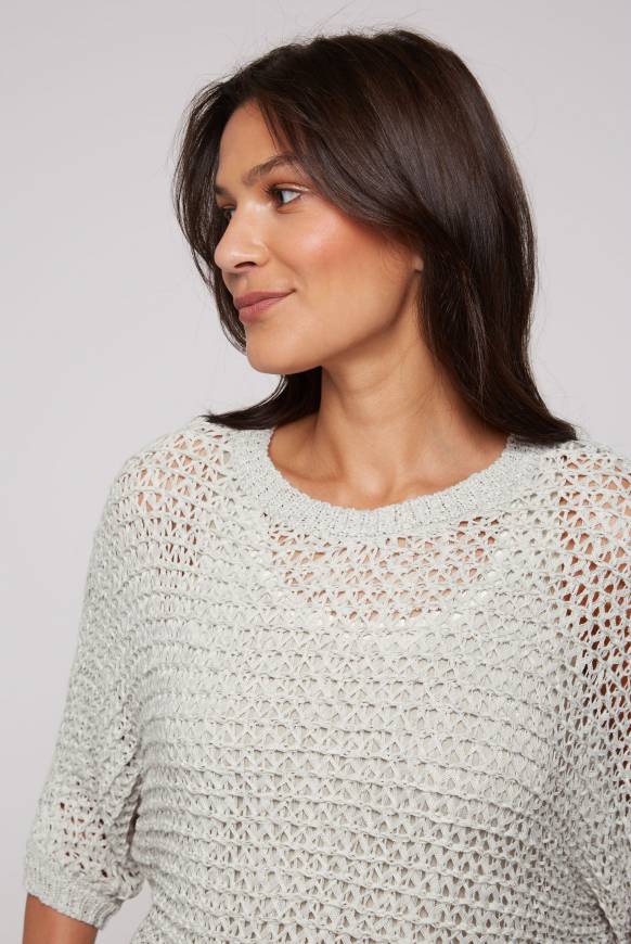 Soccx Kurzarm-Pullover aus Strukturgarn stone beige Günstiger Verkauf