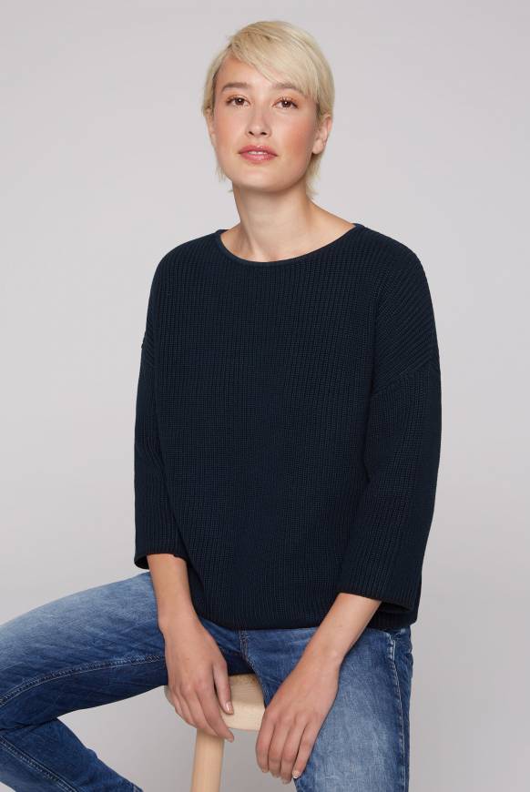 Soccx Stone Washed Pullover mit Intarsia-Design blue navy Fabrikverkauf