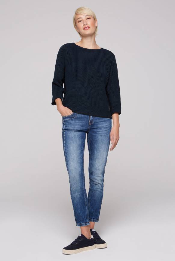 Soccx Stone Washed Pullover mit Intarsia-Design blue navy Fabrikverkauf