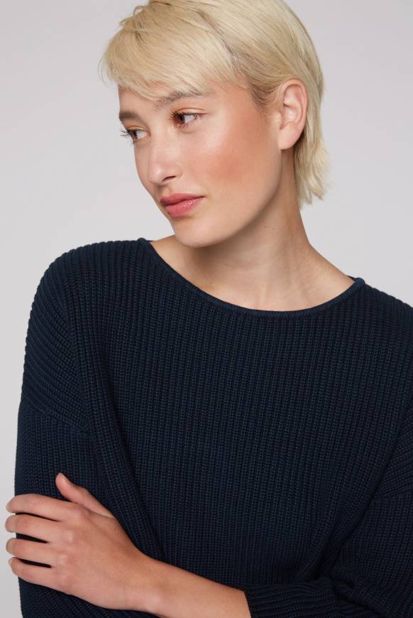 Soccx Stone Washed Pullover mit Intarsia-Design blue navy Fabrikverkauf