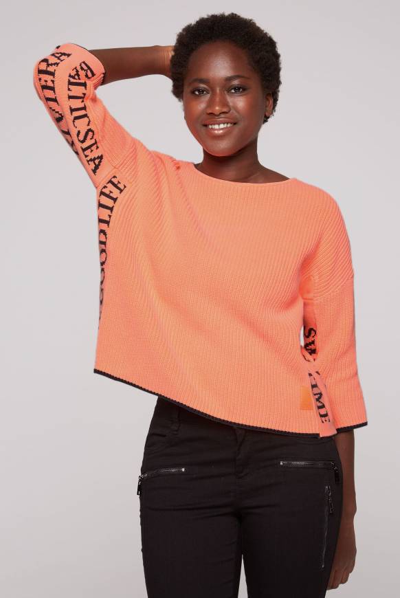 Soccx Stone Washed Pullover mit Intarsia-Design neon orange Meist gekauft