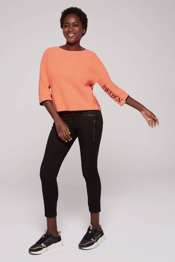 Soccx Stone Washed Pullover mit Intarsia-Design neon orange Meist gekauft