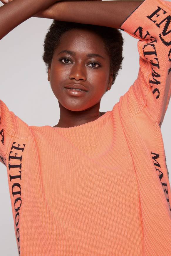 Soccx Stone Washed Pullover mit Intarsia-Design neon orange Meist gekauft