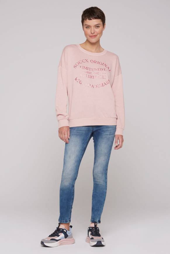 Soccx Sweatshirt mit Ausbrenner-Effekten und Print rose blush Begrenztes Angebot