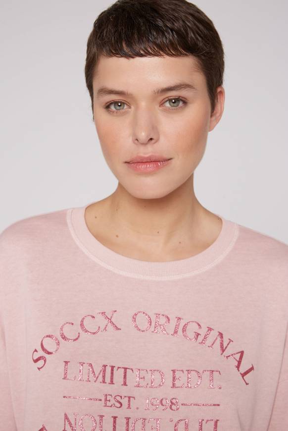 Soccx Sweatshirt mit Ausbrenner-Effekten und Print rose blush Begrenztes Angebot