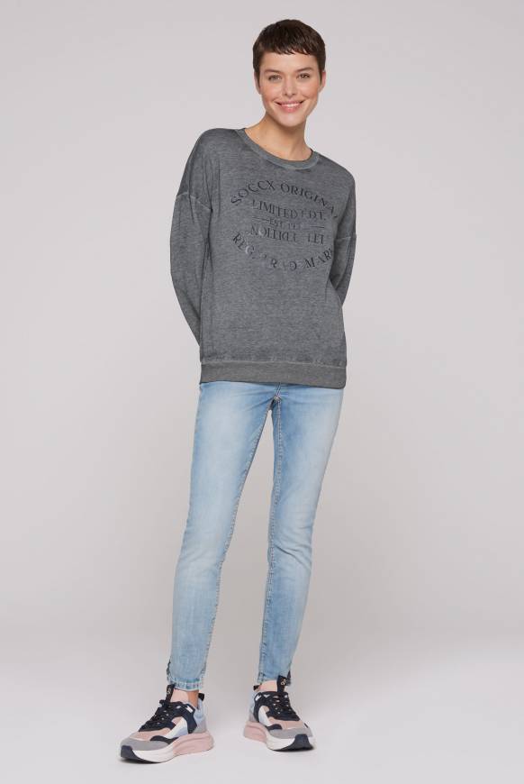 Soccx Sweatshirt mit Ausbrenner-Effekten und Print blue navy Online Shopping