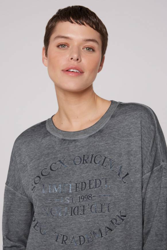 Soccx Sweatshirt mit Ausbrenner-Effekten und Print blue navy Online Shopping