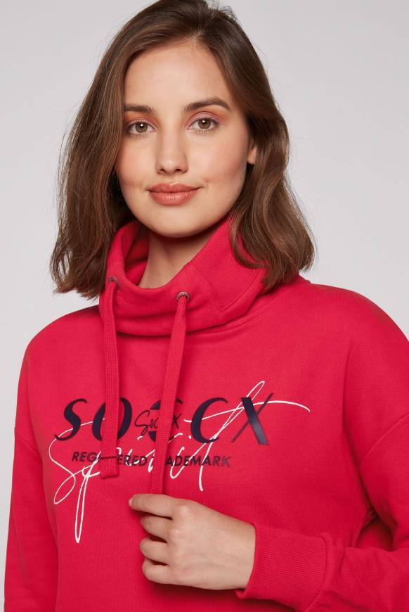 Soccx Sweatshirt mit hohem Kragen und Logo Print clear red Muttertagsangebot