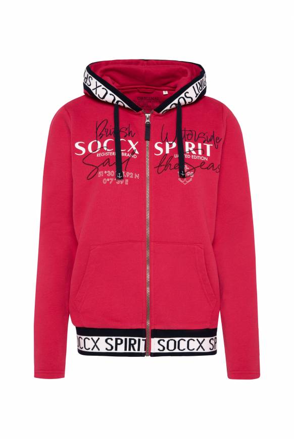 Soccx Kapuzensweatjacke mit Intarsia-Logo-Details clear red Jubiläumsangebot
